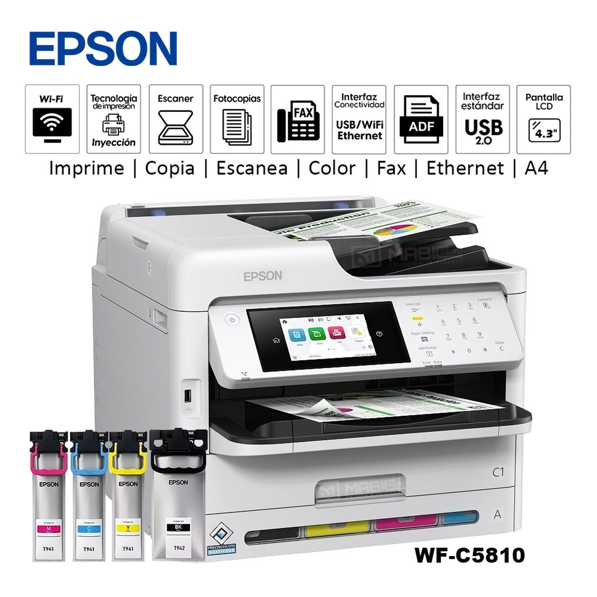 EPSON - Impresora Multifuncional Epson WorkForce Pro WF-C5810 WiFi Red Fax ADF