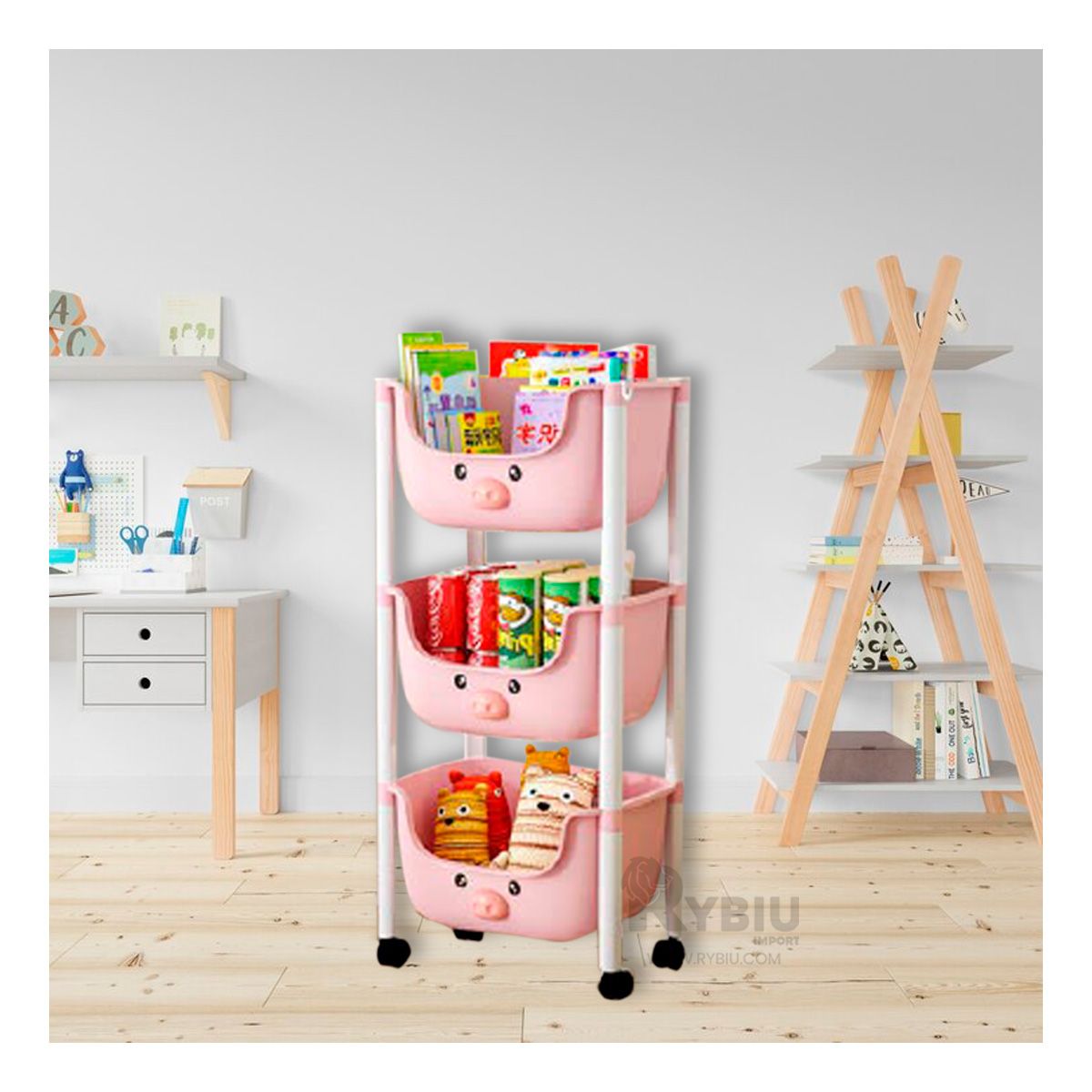 RYBIU IMPORT - Organizador Kawaii de Chancho con 3 Niveles de Color Rosado