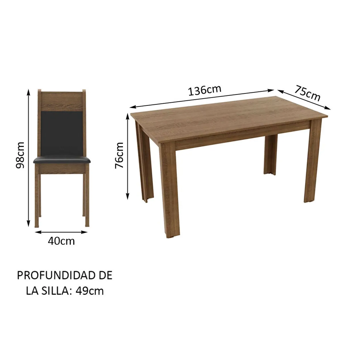 MADESA - Juego de Comedor Ellen con 4 Sillas