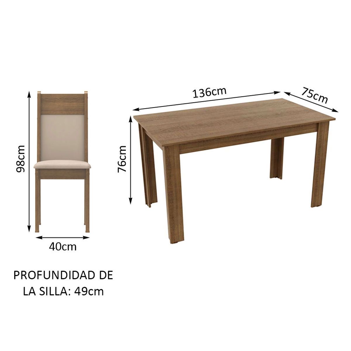 MADESA - Juego de Comedor Ellen con 4 Sillas
