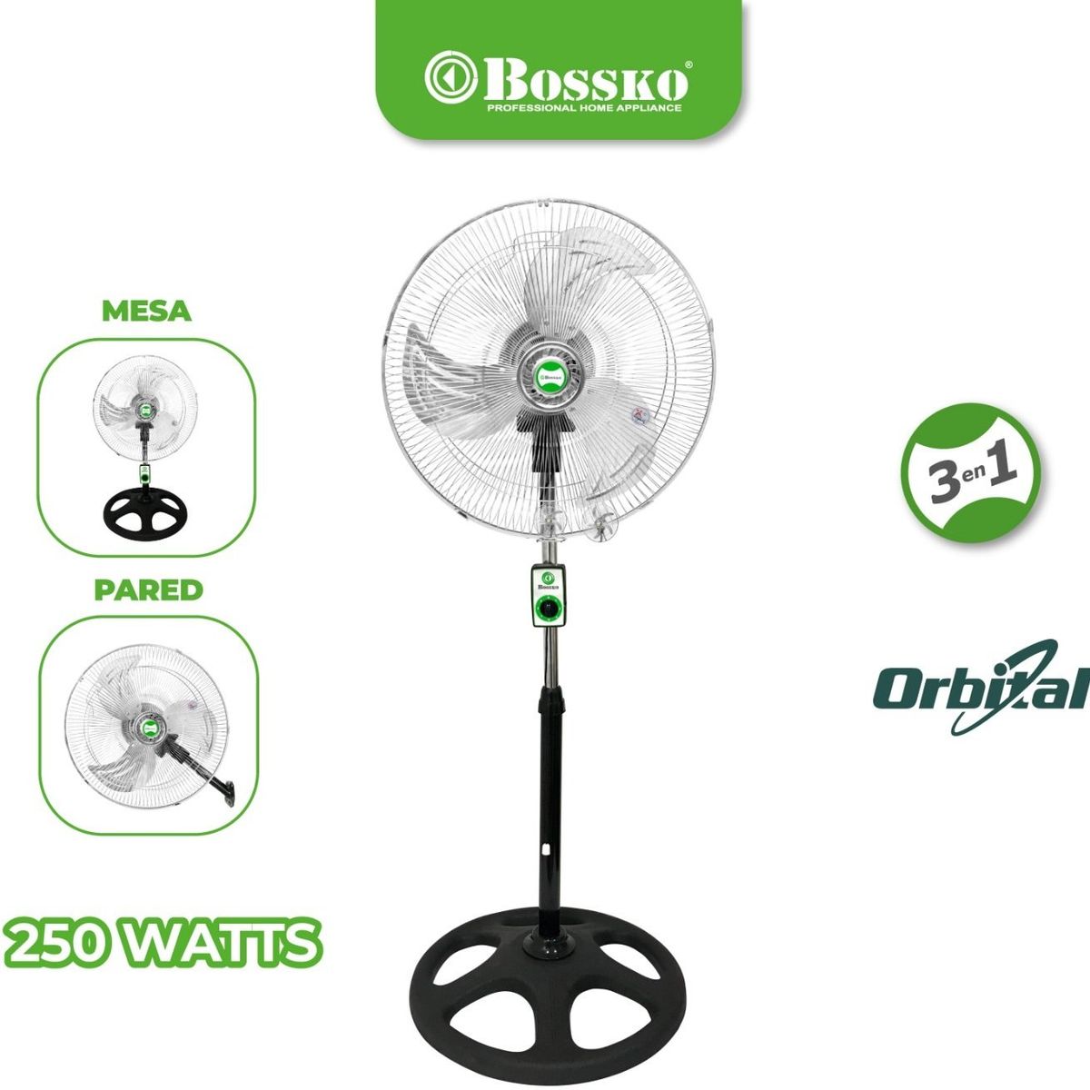 BOSSKO - Ventilador Orbital 3 en 1 de 18" BK-8220VO Plateado