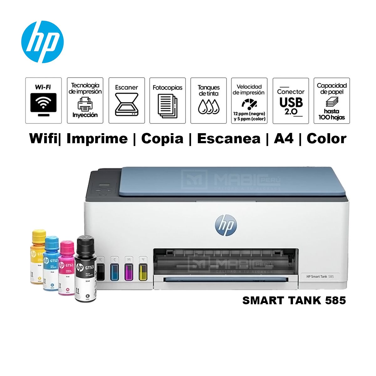 HP - Impresora Multifuncional Hp Smart Tank 585 WIFI USB 20