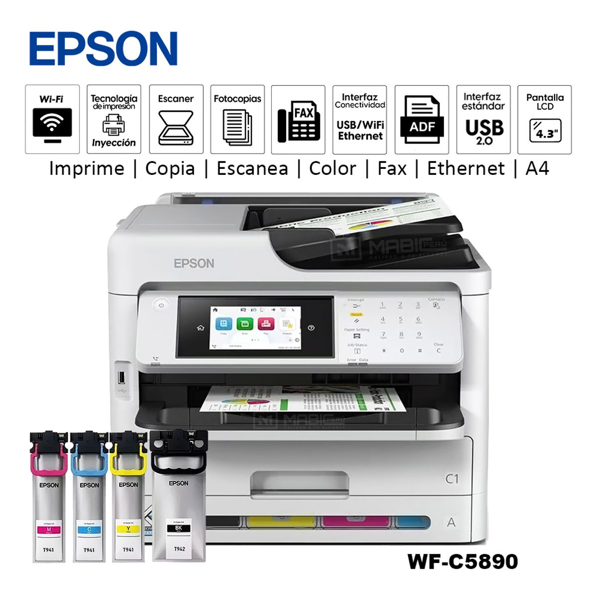 EPSON - Impresora Multifuncional Epson WorkForce Pro WF-C5890 WiFi Red Fax ADF
