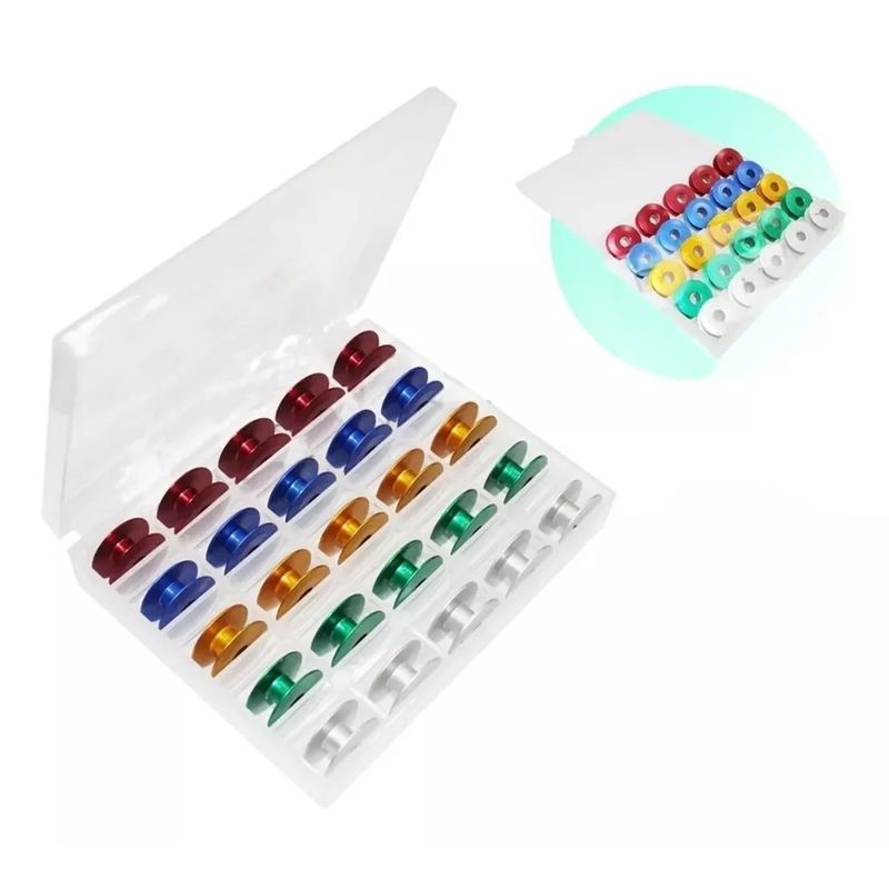 GENERICO - 25 Bobinas Carretel P/ Rectas Industriales Colores + Estuche