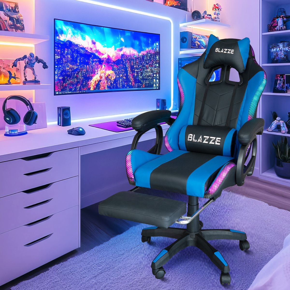 BLAZZE - Silla Gamer Rgb Ergonómica Blazze Buff - Azul
