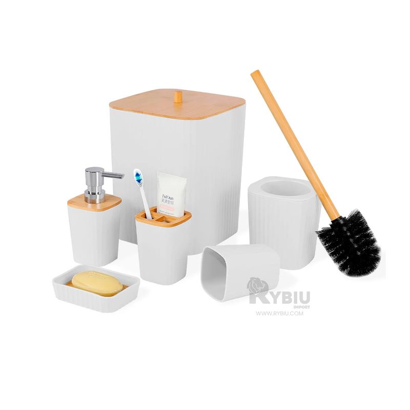 RYBIU IMPORT - Pack 6 Partes de Baño Blanco Y+Regalo Ligas para Peinar