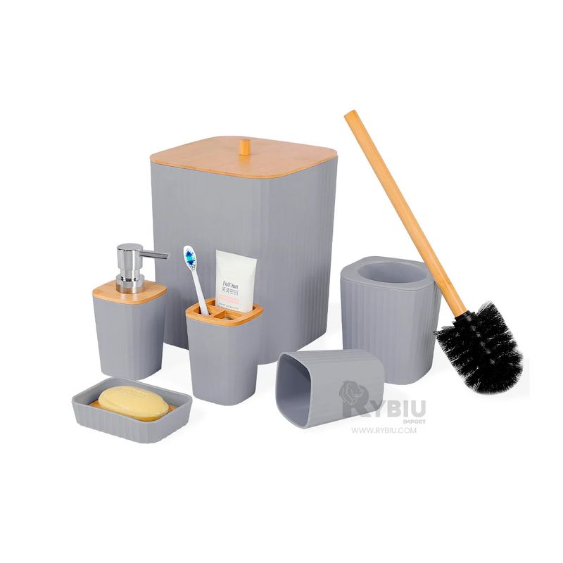 RYBIU IMPORT - Pack 6 Partes de Baño en Gris Y+Regalo Ligas para Peinar
