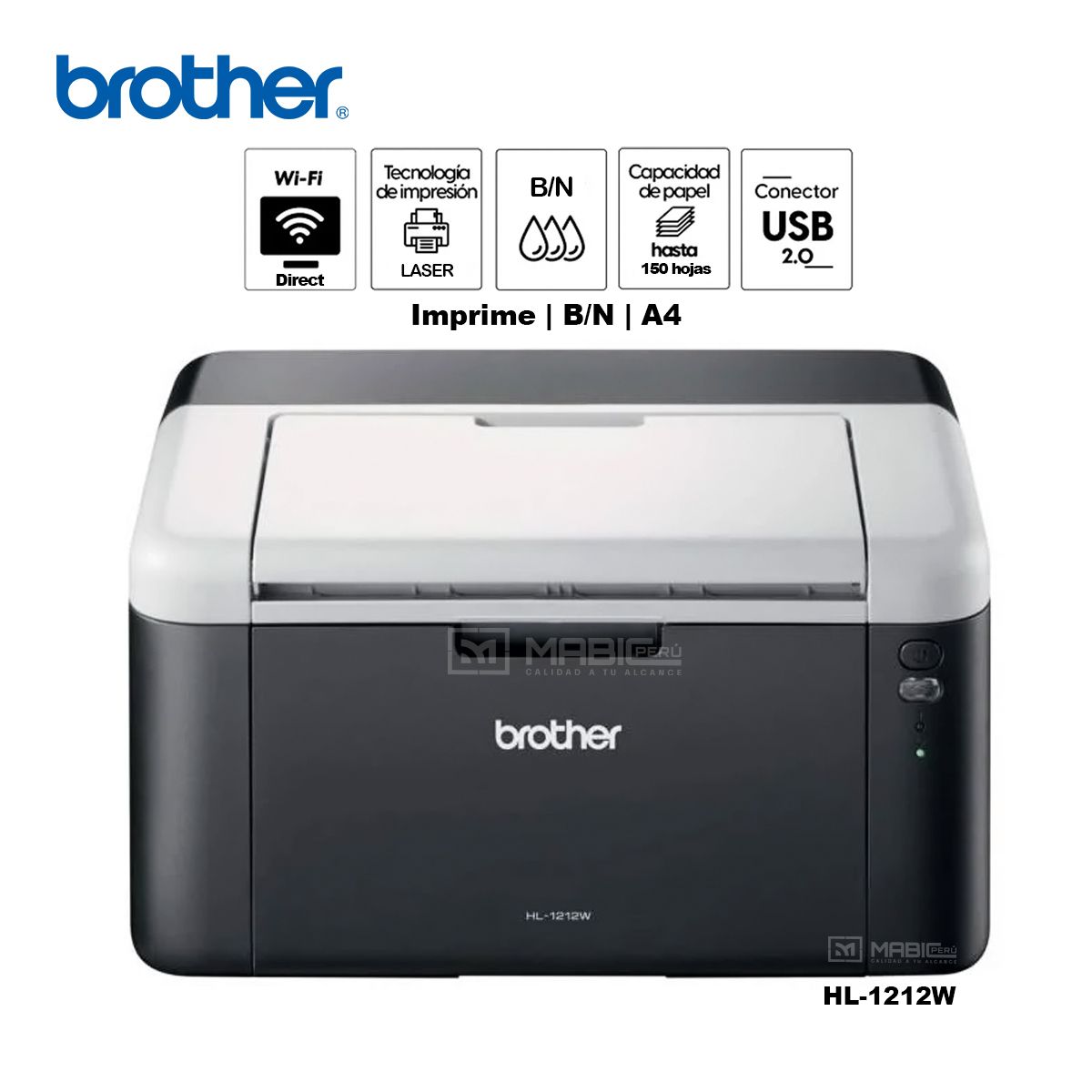 BROTHER - Impresora Láser Monocromática Brother HL-1212W WIFI USB