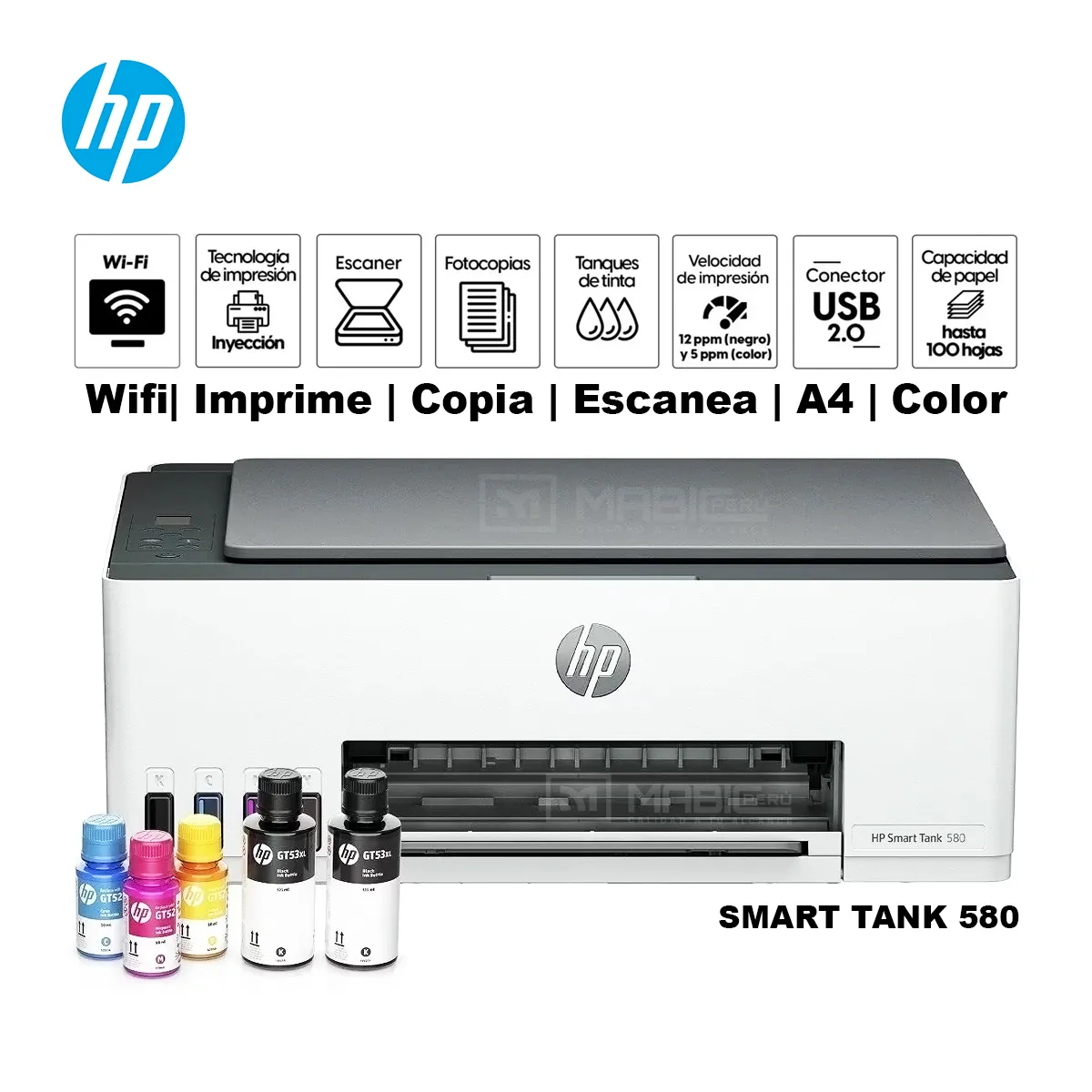 HP - Impresora Multifuncional Hp Smart Tank 580 WIFI USB 20