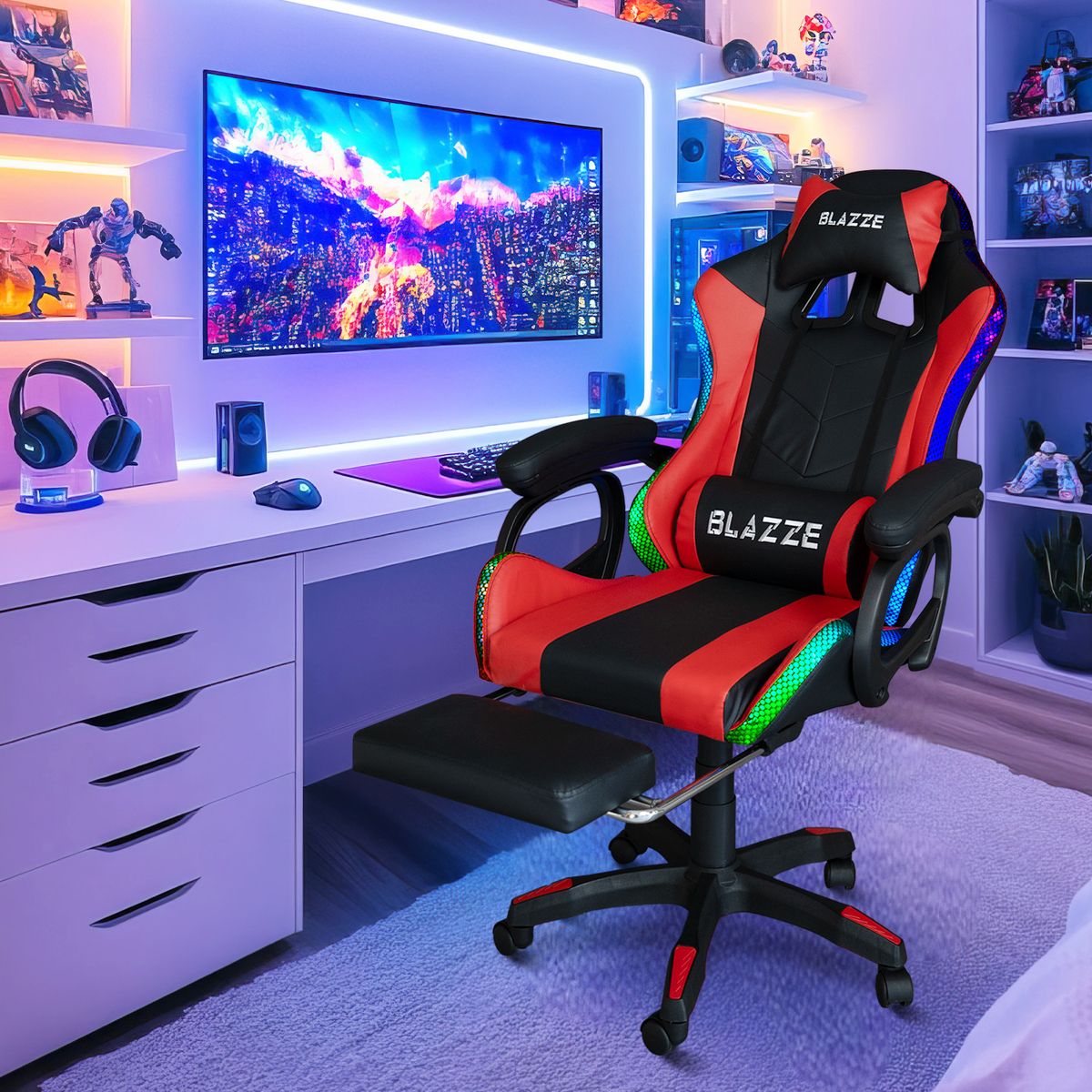 BLAZZE - Silla Gamer Rgb Ergonómica Blazze Buff - Rojo