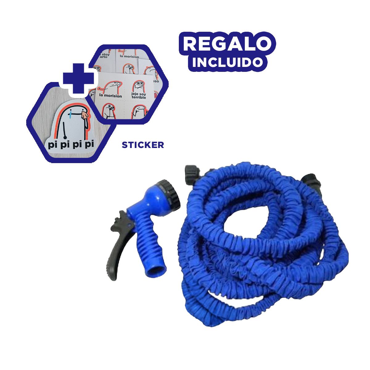 GENERICO - Manguera con Boquilla y Rociado 15 M Azul Y+Regalo Stickers