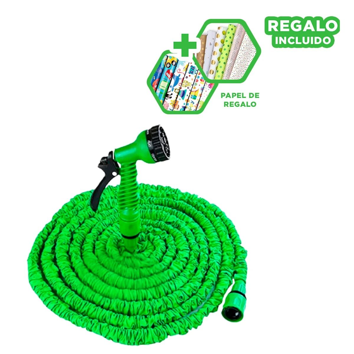 GENERICO - Manguera Flexible de 45 Metros Color Verde Y+Papel de Regalo