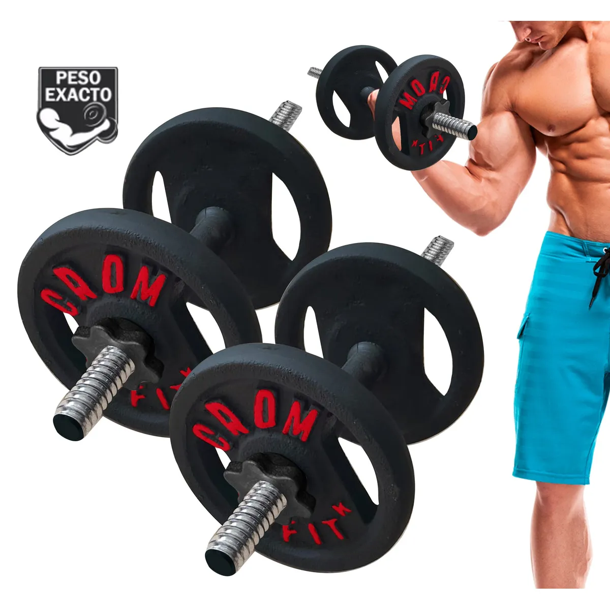 HOLGU - Pesas set 12kg + Mancuernas 4 discos de 3kg