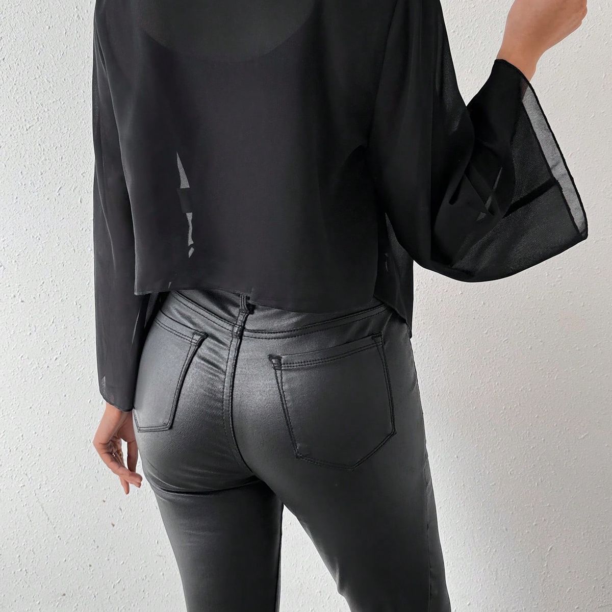 KAST PE - Cardigan Negro capa semitransparente Manga campana Barefoot - Talla L