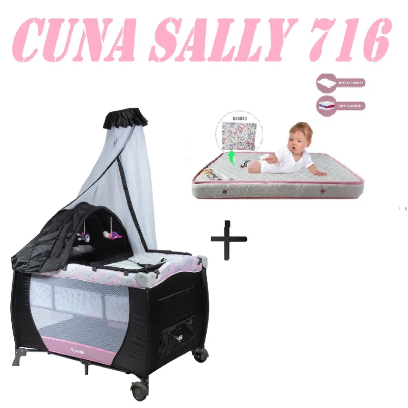 EBABY - Nueva Cuna Corral Sally 716 Colchon Rosa-Rosa