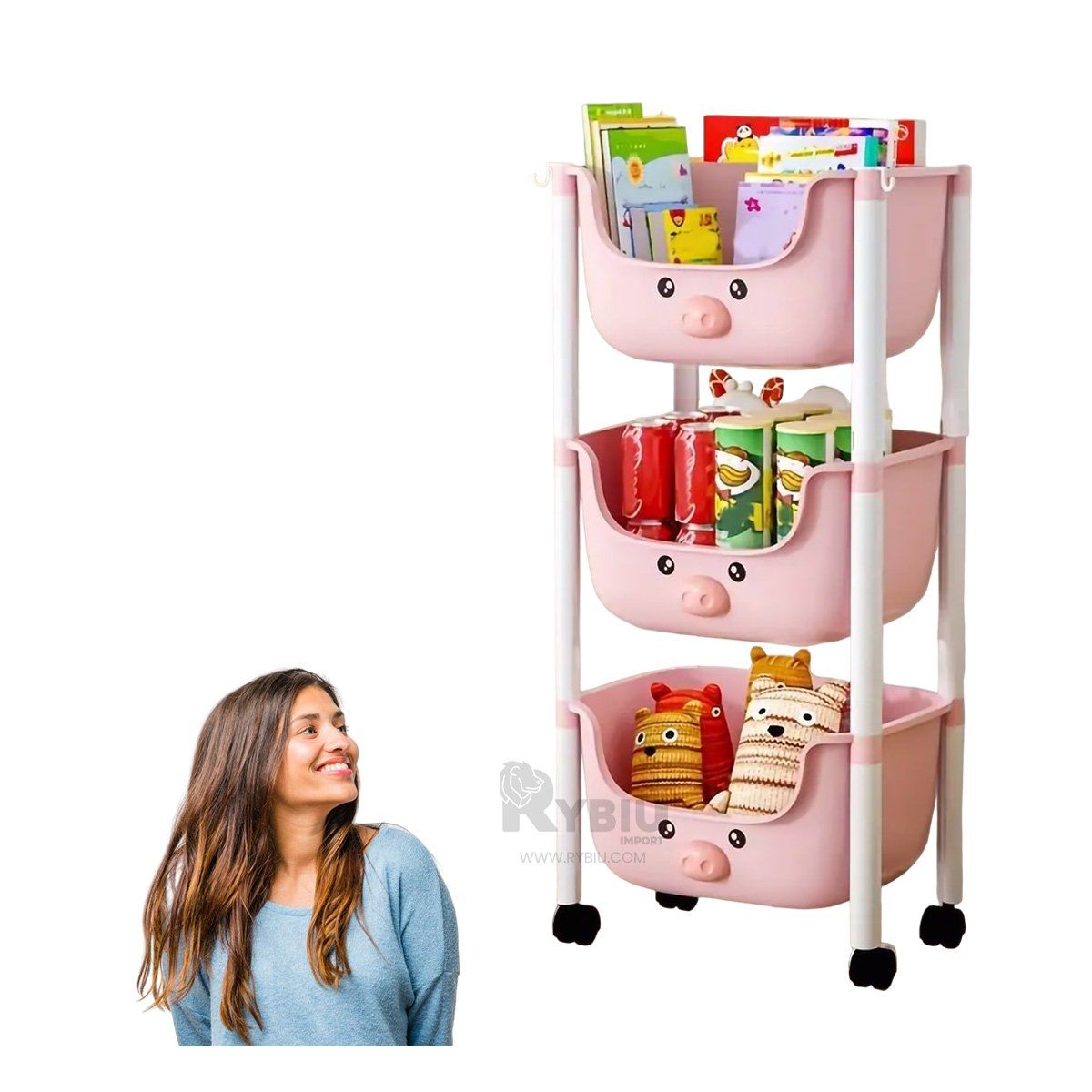 GENERICO - Organizador Util de 3 Niveles Tono Rosado Y+Papel de Regalo