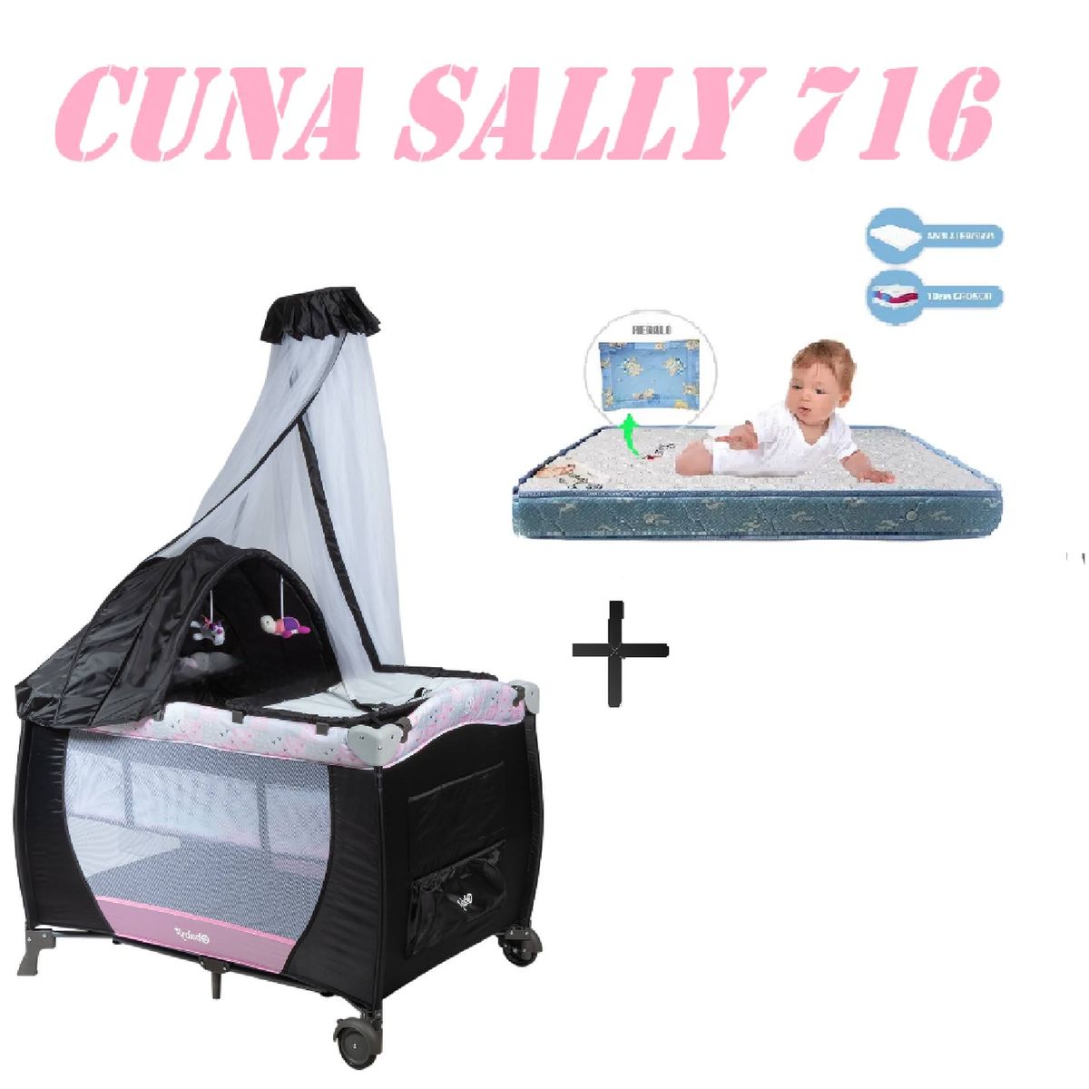 EBABY - Nueva Cuna Corral Sally 716 Colchon Rosa-Azul