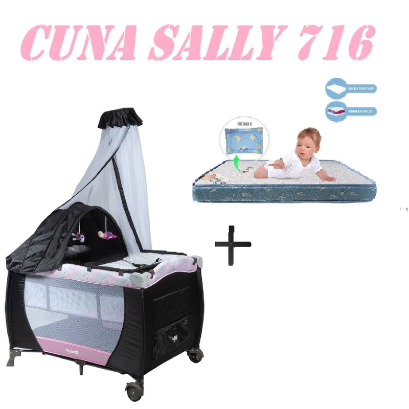EBABY - Nueva Cuna Corral Sally 716 Colchon Rosa-Azul