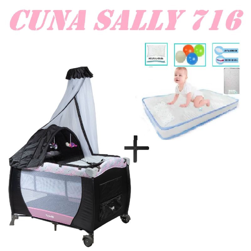 EBABY - Nueva Cuna Corral Sally 716 Colchon Rosa-Celeste