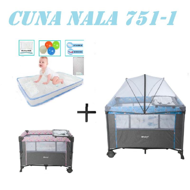 EBABY - Cuna Colecho Cambiador Nala Colchon Azul -Celeste