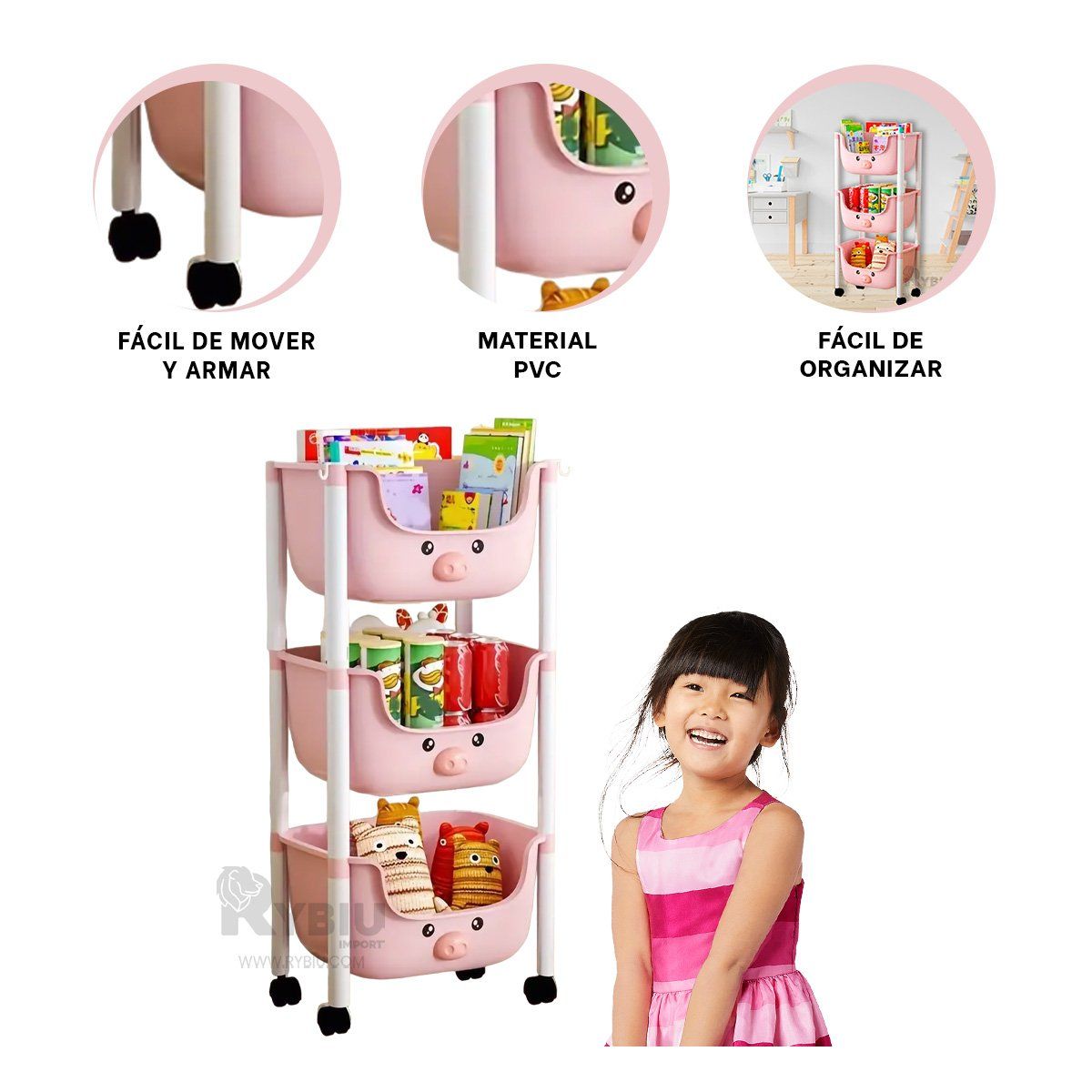 GENERICO - Estante de Niños con 3 Niveles Rosado Y+Regalo Agendita