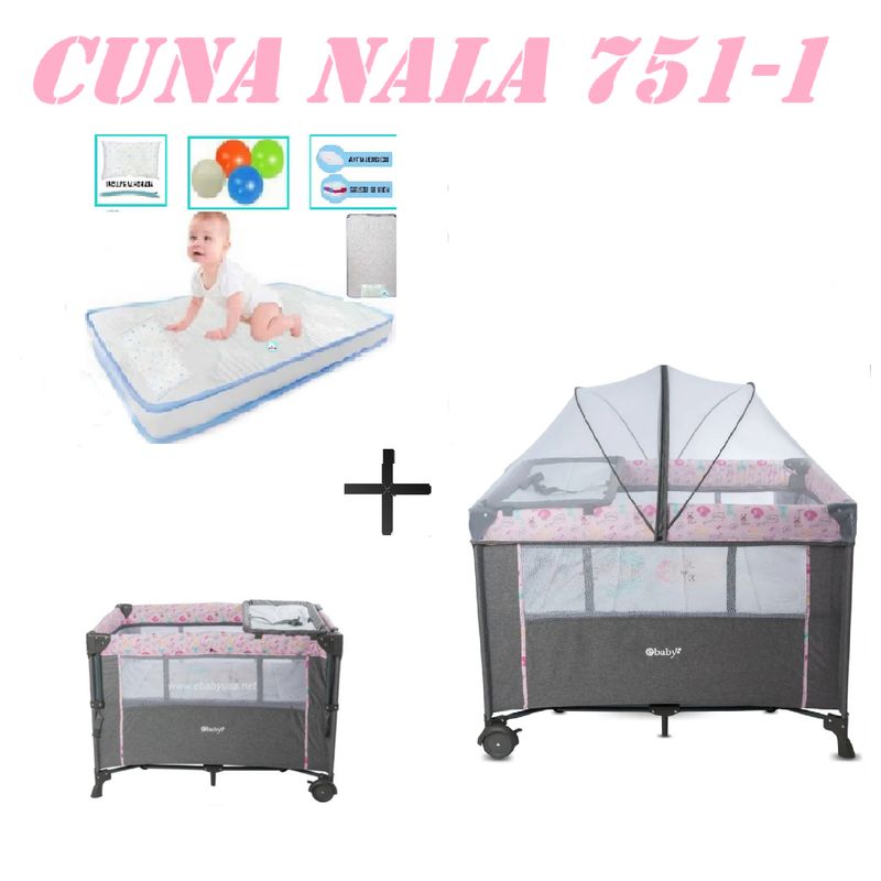 EBABY - Cuna Colecho Cambiador Nala Colchon Rosa -Azul