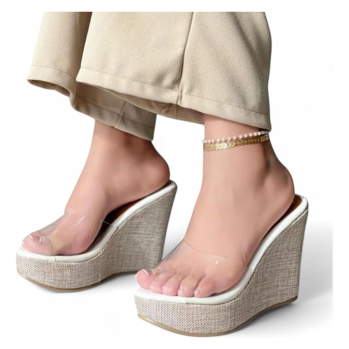 GENERICO - Sandalia Mujer 5Coco-52 Mica&Mica Planta Pu- Cuña X7 Color Blanco