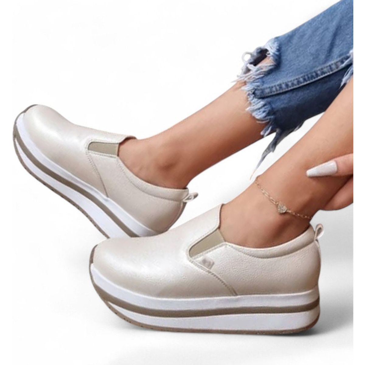 GENERICO - Mocasin Mujer 5Coco-53 Liga Biocuero Expanso- Taco X3 Color Beige