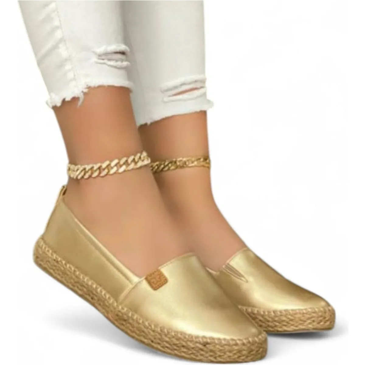 GENERICO - Mocasin Mujer 5Coco-35 Alpargatas Biocuero Planta Suave Color Dorado