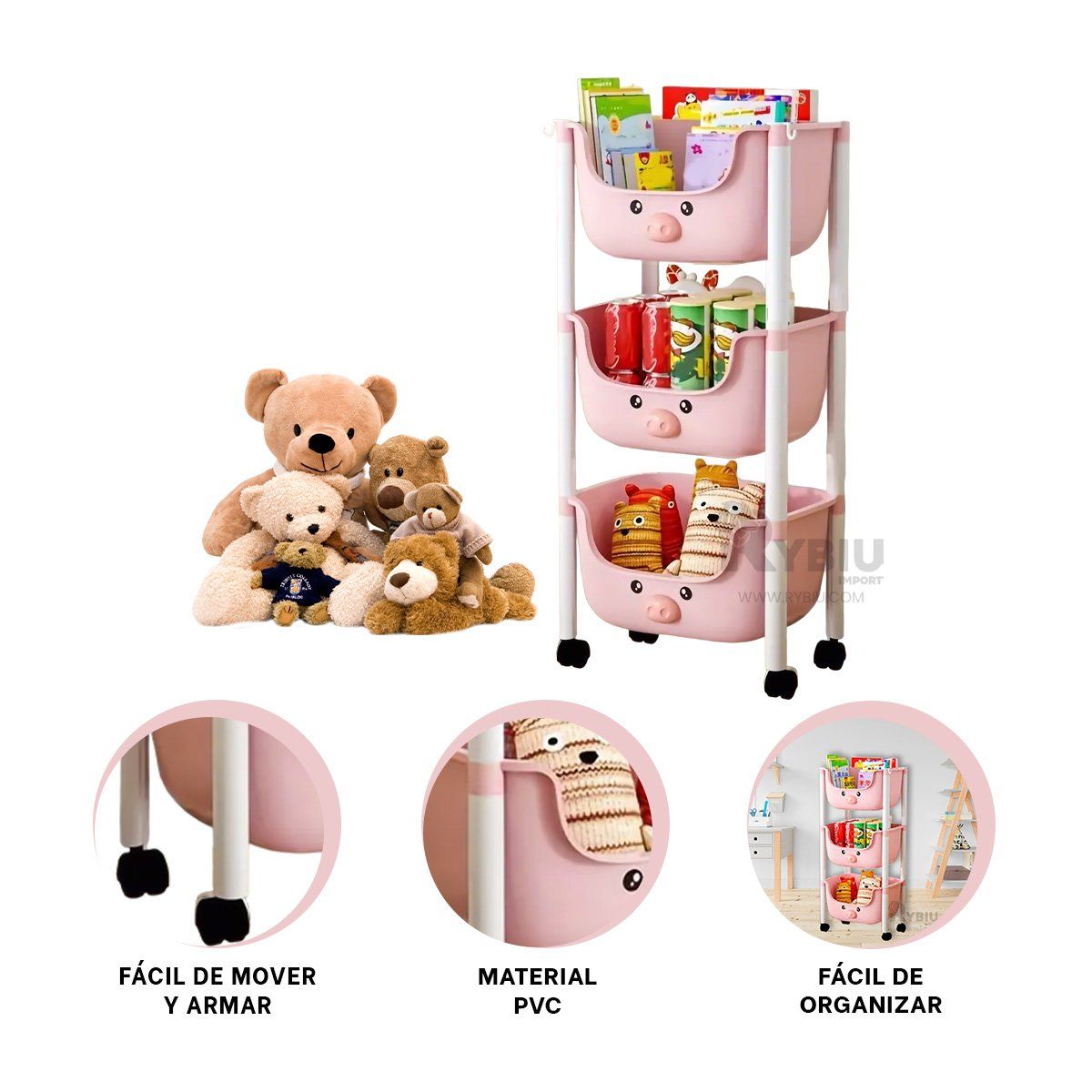 GENERICO - Estante Infantil de Diseño de Chancho Rosado Y+Gift Stickers