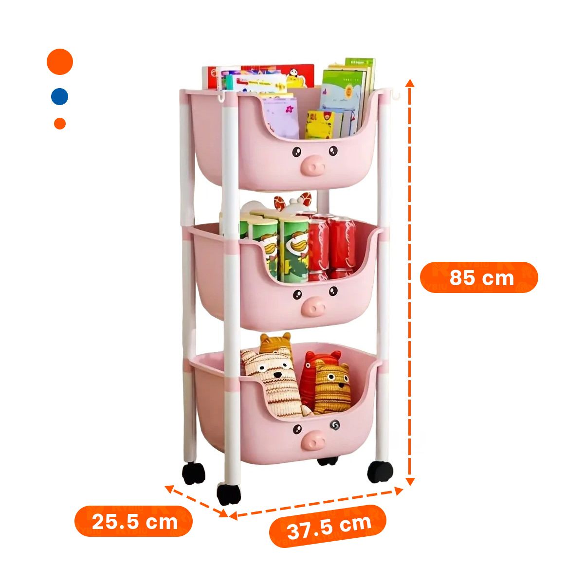 GENERICO - Organizador Kawaii de Chancho con 3 Niveles de Rosado