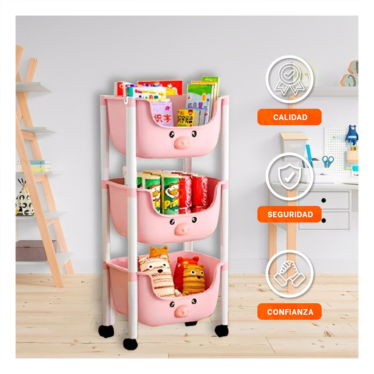 GENERICO - Organizador Kawaii de Chancho con 3 Niveles de Rosado