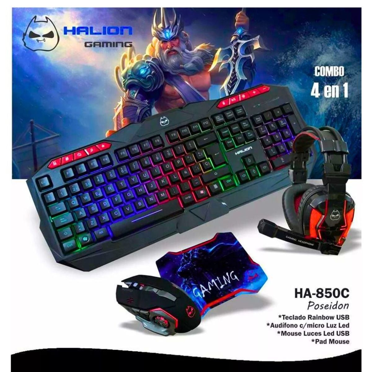 HALION - Kit Teclado Gamer 4 En 1 Halion Poseidon Ha-850c