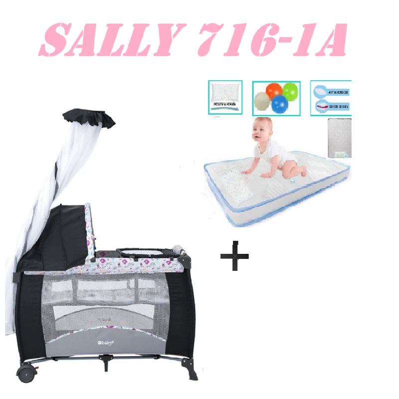EBABY - Cuna Corral Sally 716-1A Colchon Rosa-Celeste