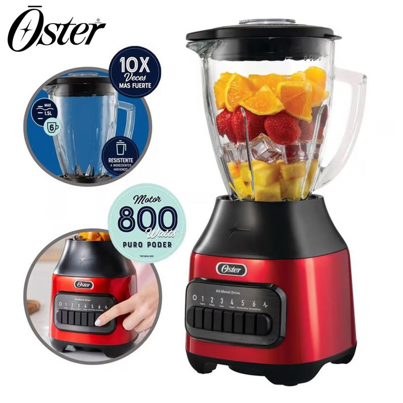OSTER - LICUADORA OSTER 1.5L DE 6 VELOCIDADADES ROJO BLSTPEG CPB