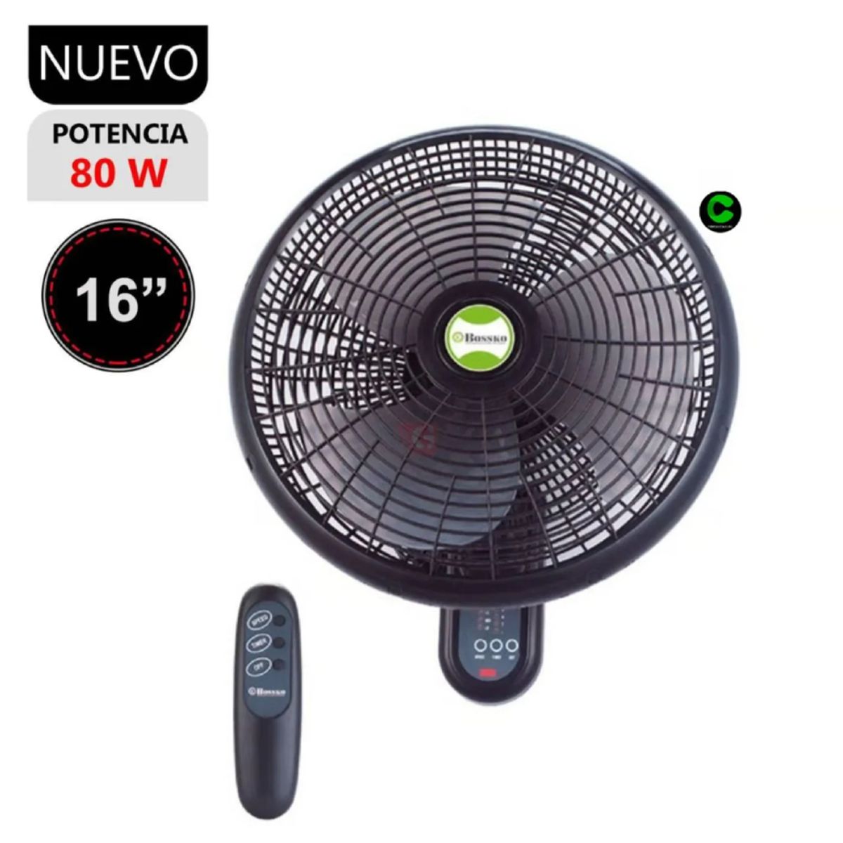 BOSSKO - Ventilador de Pared Bossko 16 BK-8210PD con Control Remoto