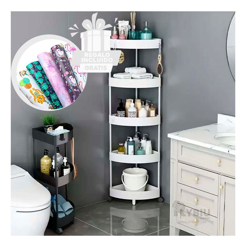 RYBIU IMPORT - Estante 5 Niveles con Ruedas en Blanco Y+Papel de Regalo