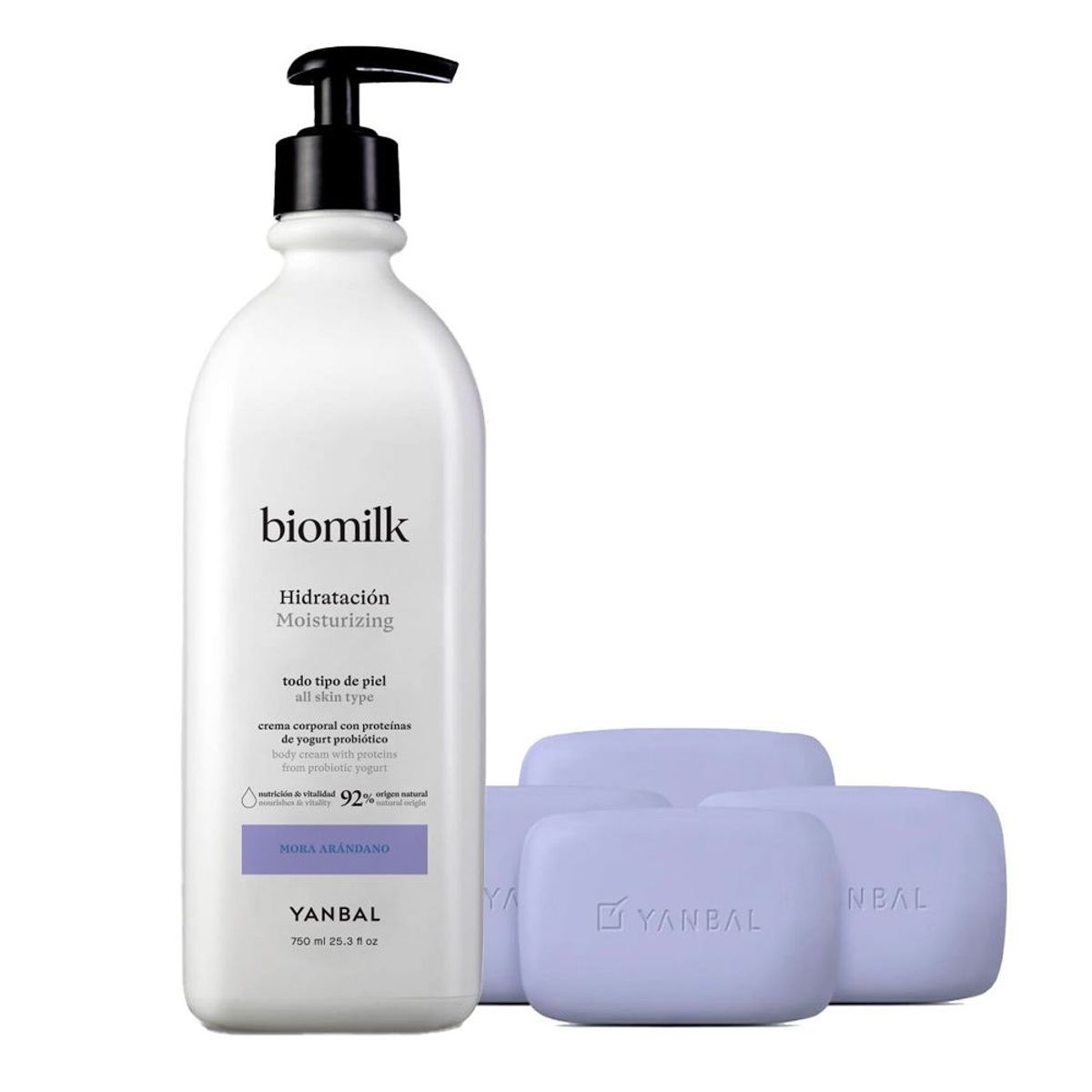 YANBAL - Set Crema Hidratante Biomilk Mora Arándano + Jabón x 4unid