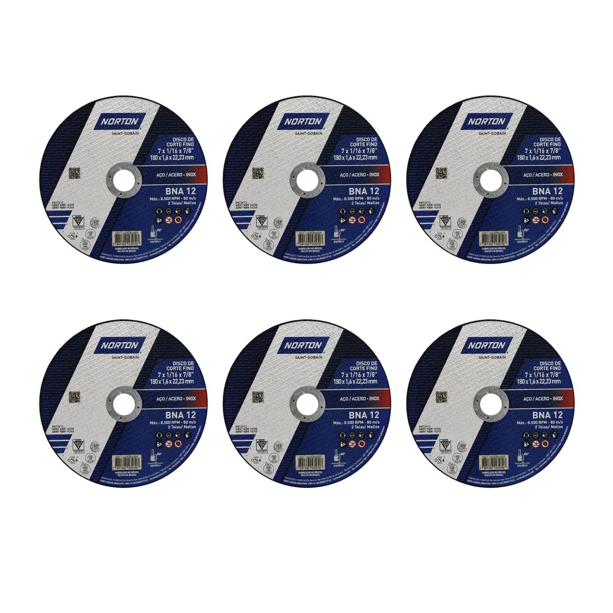 NORTON - 6 Discos de corte 4 1/2" fino Norton BNA12