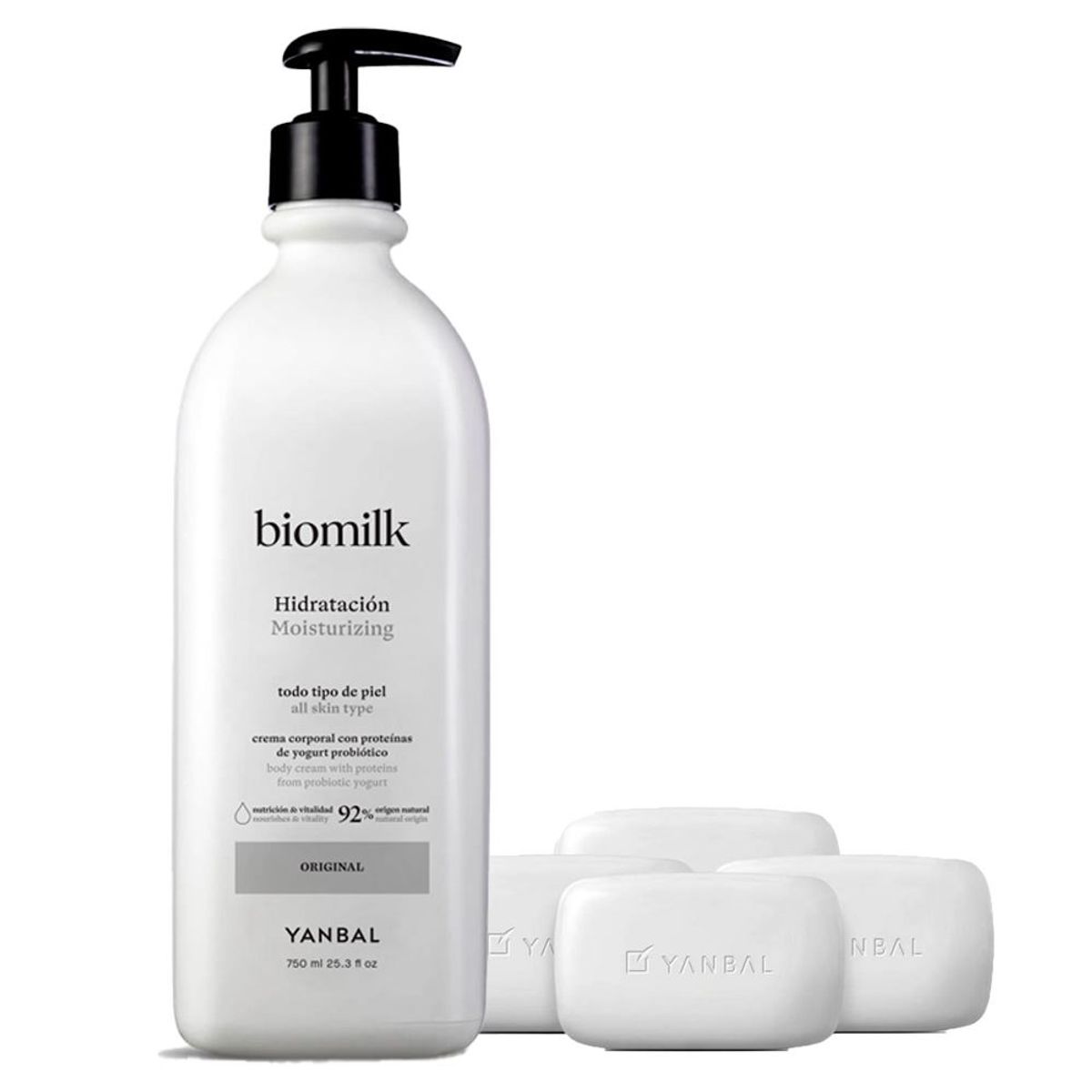 YANBAL - Set Crema Corporal Hidratante Biomilk Original + jabón x4unid