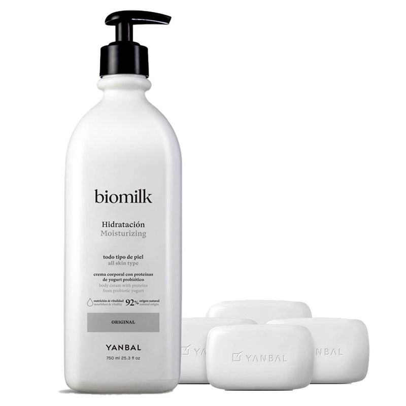 YANBAL - Set Crema Corporal Hidratante Biomilk Original + jabón x4unid