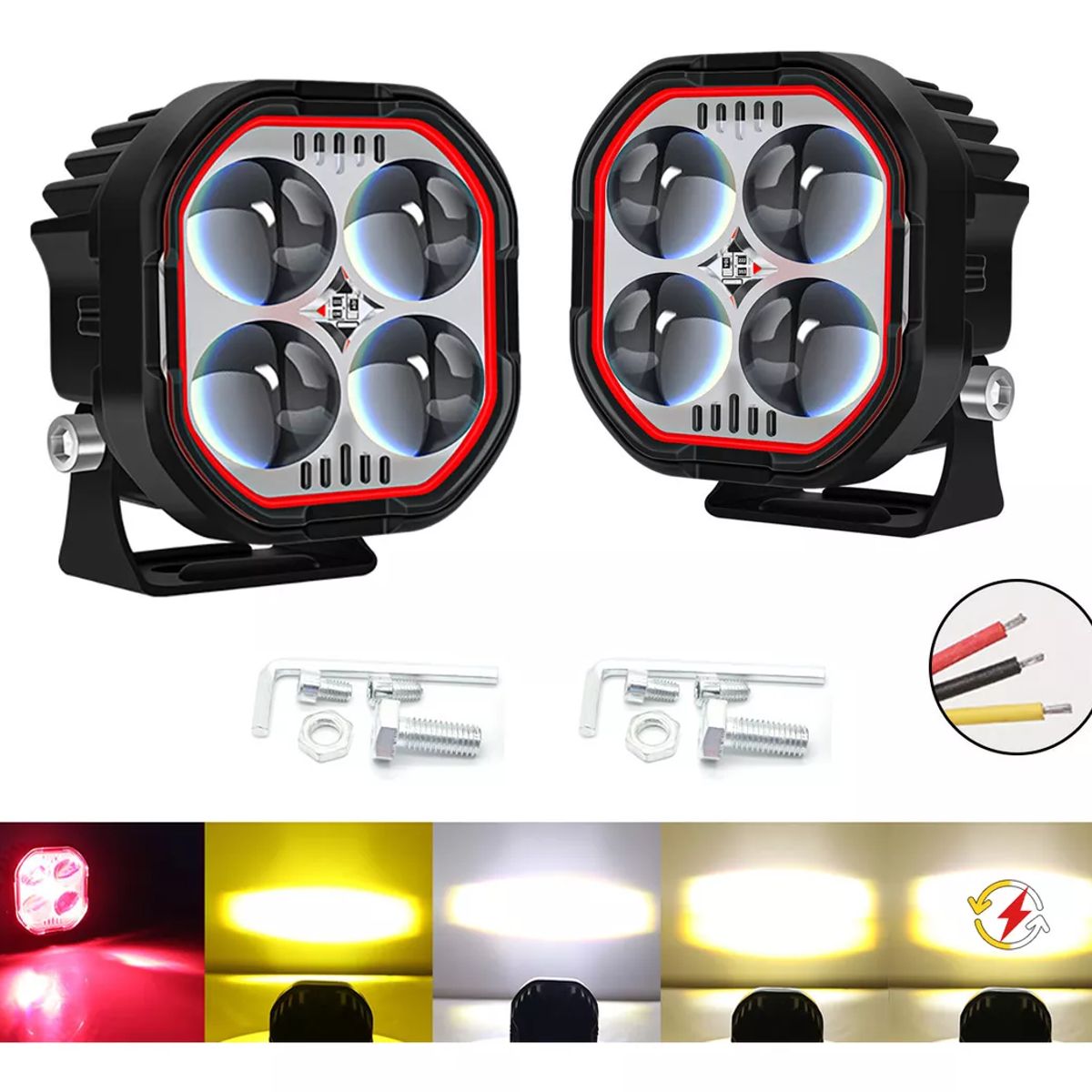 JET - Faros De Auxiliares Luz 5modos Led 80w Para Auto Moto 2pcs