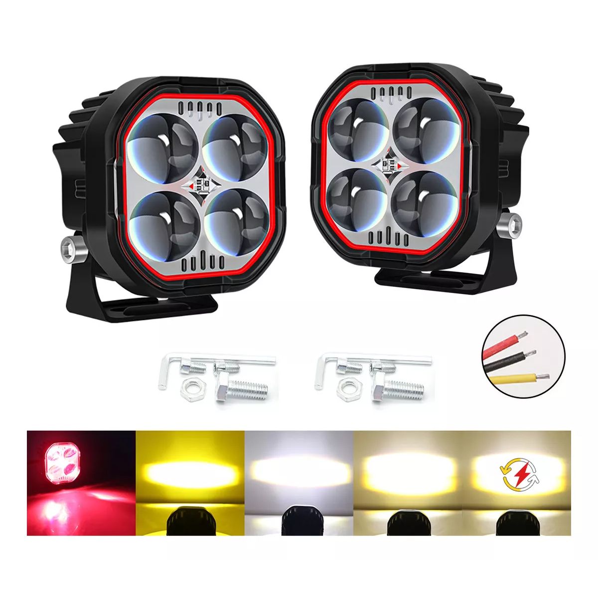 JET - Faros De Auxiliares Luz 5modos Led 80w Para Auto Moto 2pcs