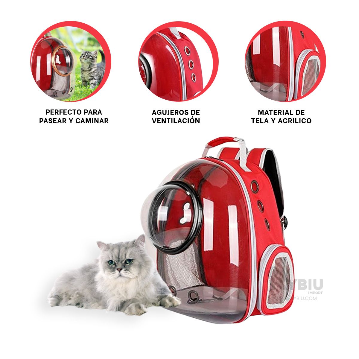 GENERICO - Maleta Util Cat en Color Rojo Y+Regalo Ligas para Peinar