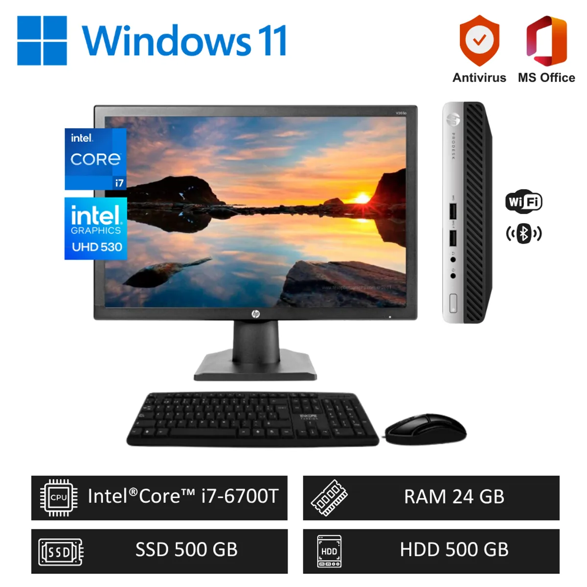 INTEL - Computadora PC Empresarial Intel Core i7 3.6 GHz, 24GB RAM+500GB SSD+500GB HDD