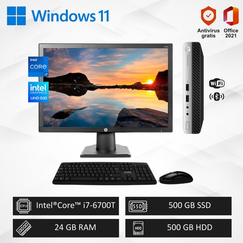 INTEL - Computadora PC Empresarial Intel Core i7 3.6 GHz, 24GB RAM+500GB SSD+500GB HDD