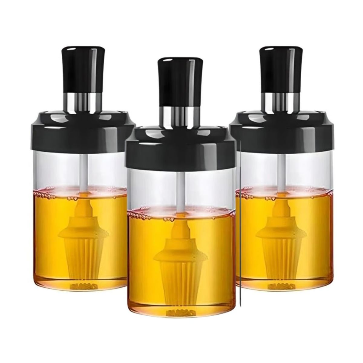 HYGGE - Set de 3 Condimenteros con Cuchara para Aceite Frasco de Vidrio
