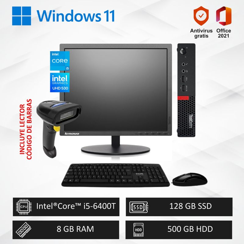 INTEL - Computadora PC Empresarial Core i5-6400T 3.6 GHz, 8GB RAM,128GB SSD+500GB HDD
