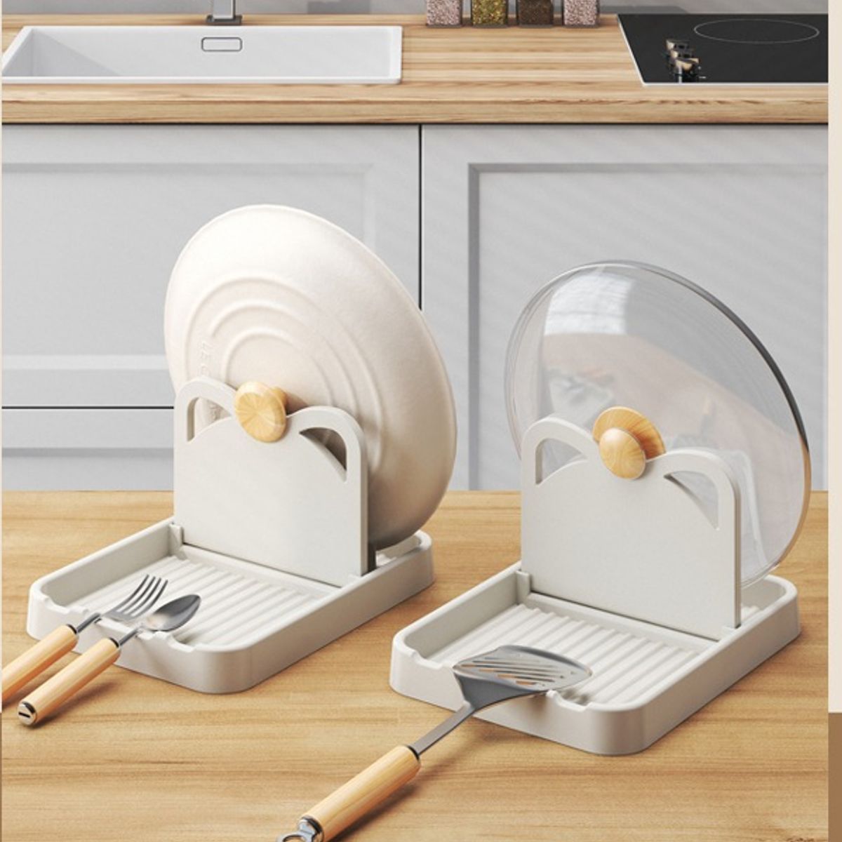 GENERICO - Soporte de tapa de olla y utensilios COLOR BEIGE