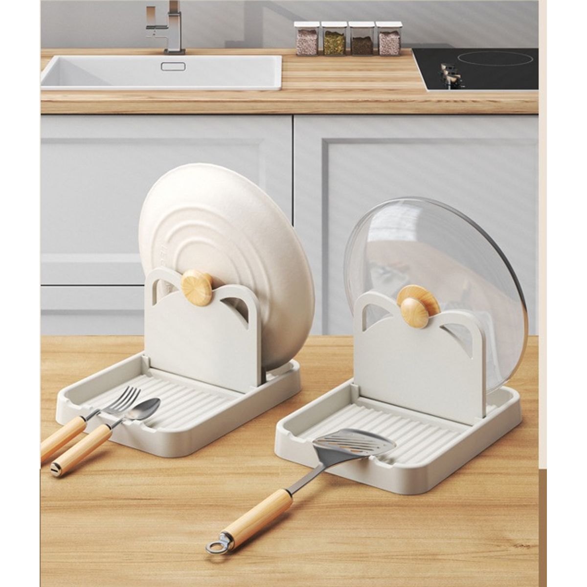 GENERICO - Soporte de tapa de olla y utensilios COLOR BEIGE